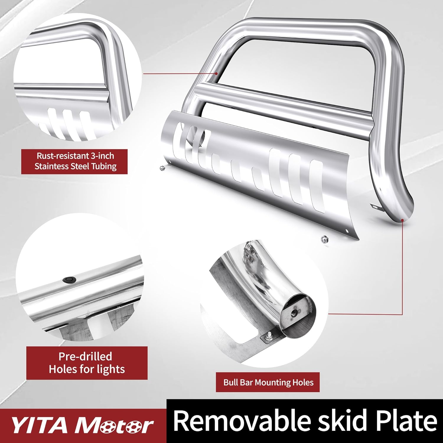 YITAMOTOR Bull Bar compatible con Toyota Tacoma 2016-2023 (excluye los modelos TRD), protector de cepillo de tubo de 3 pulgadas, barra de empuje de