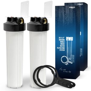 Sistema purificador de filtro para toda la casa de alta capacidad de 20 x 4.5 pulgadas para agua de pozos o ciudades, botón de alivio de Sistema purificador de filtro para toda la casa de alta capacidad de 20 x 4.5 pulgadas para agua de pozos o ciudades, botón de alivio de