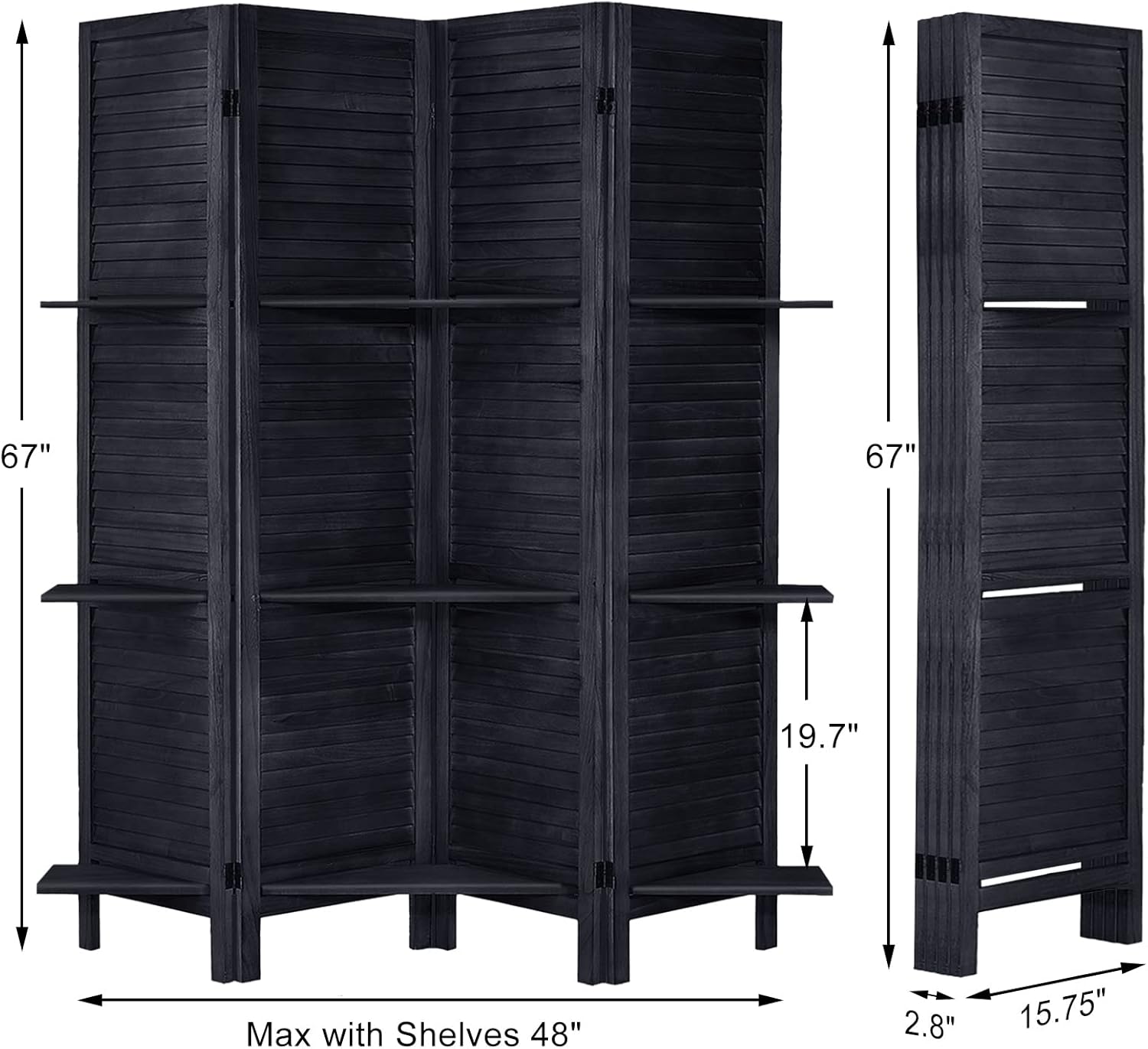 Divisor de habitación, paneles plegables de privacidad para privacidad, divisores de panel y separadores de habitación con estantes, 4 paneles,