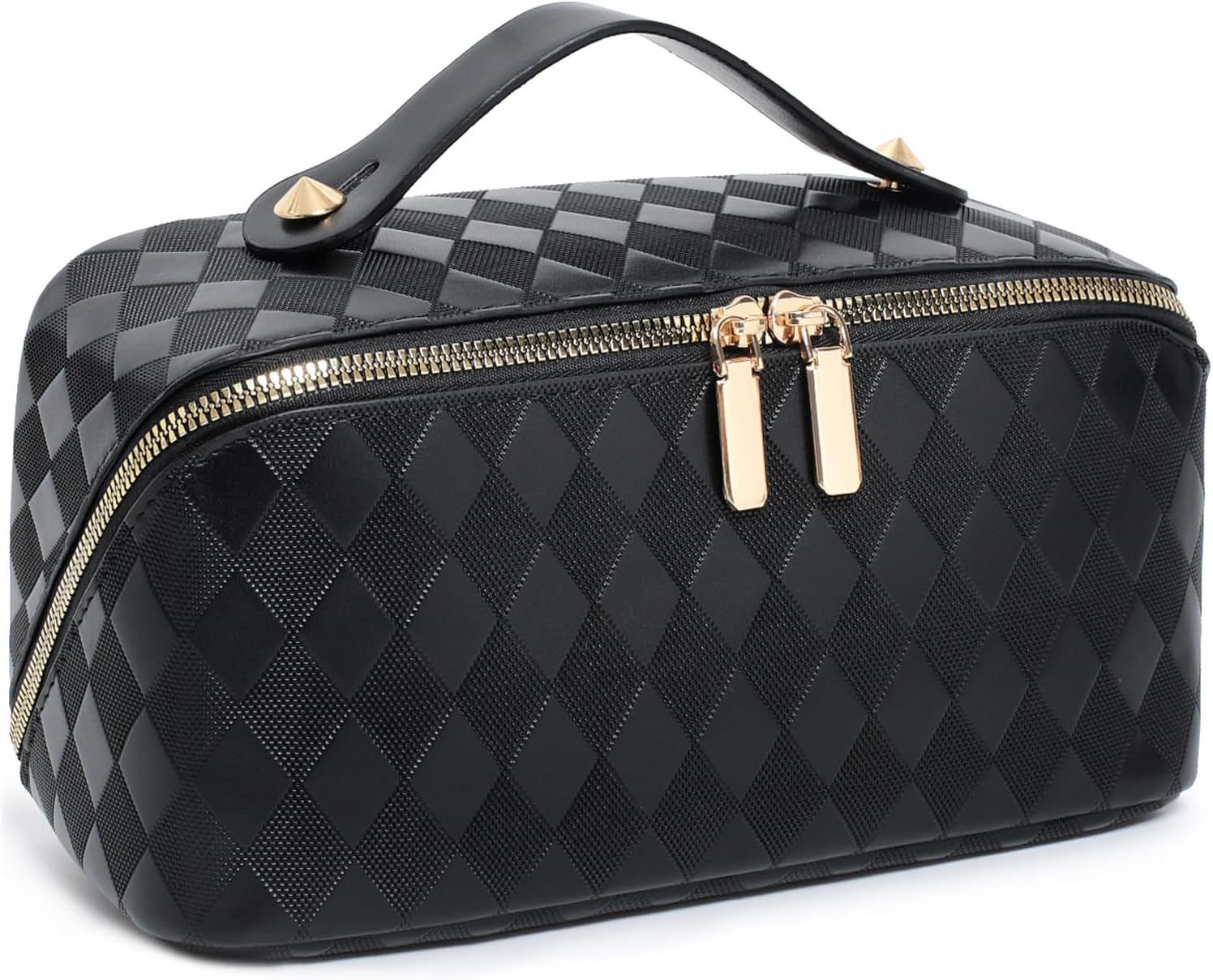 Bolsa de maquillaje de viaje, bolsa de maquillaje de gran apertura, bolsa de maquillaje portátil que se abre plana para un fácil acceso, bolsa de