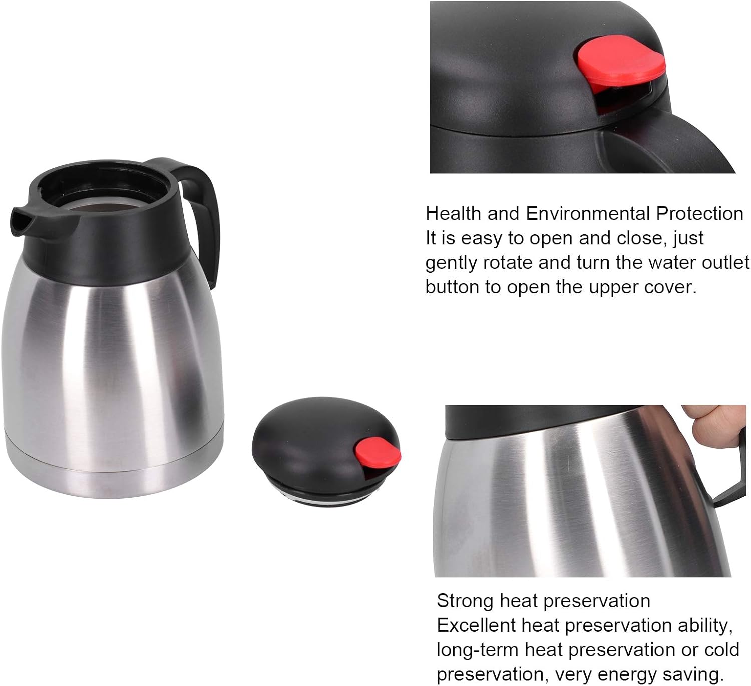 Jarra térmica de acero inoxidable 304, gran capacidad para mantener líquidos calientes, hogar, restaurante, hotel, suministro (1.5L)