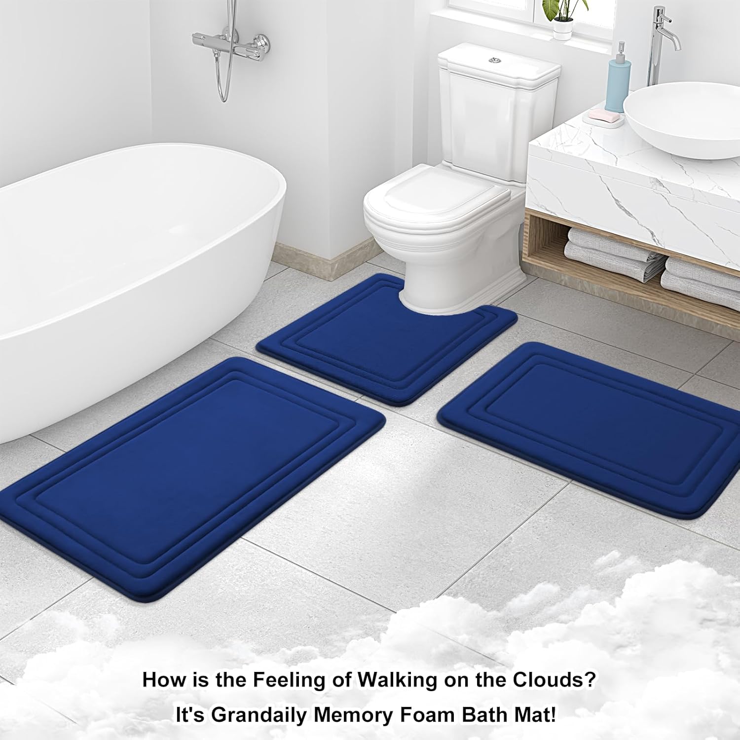 Grandaily Alfombra de baño de espuma viscoelástica de 24 x 16 pulgadas, ultrasuave, antideslizante y absorbente, lavable a máquina, cómoda alfombra