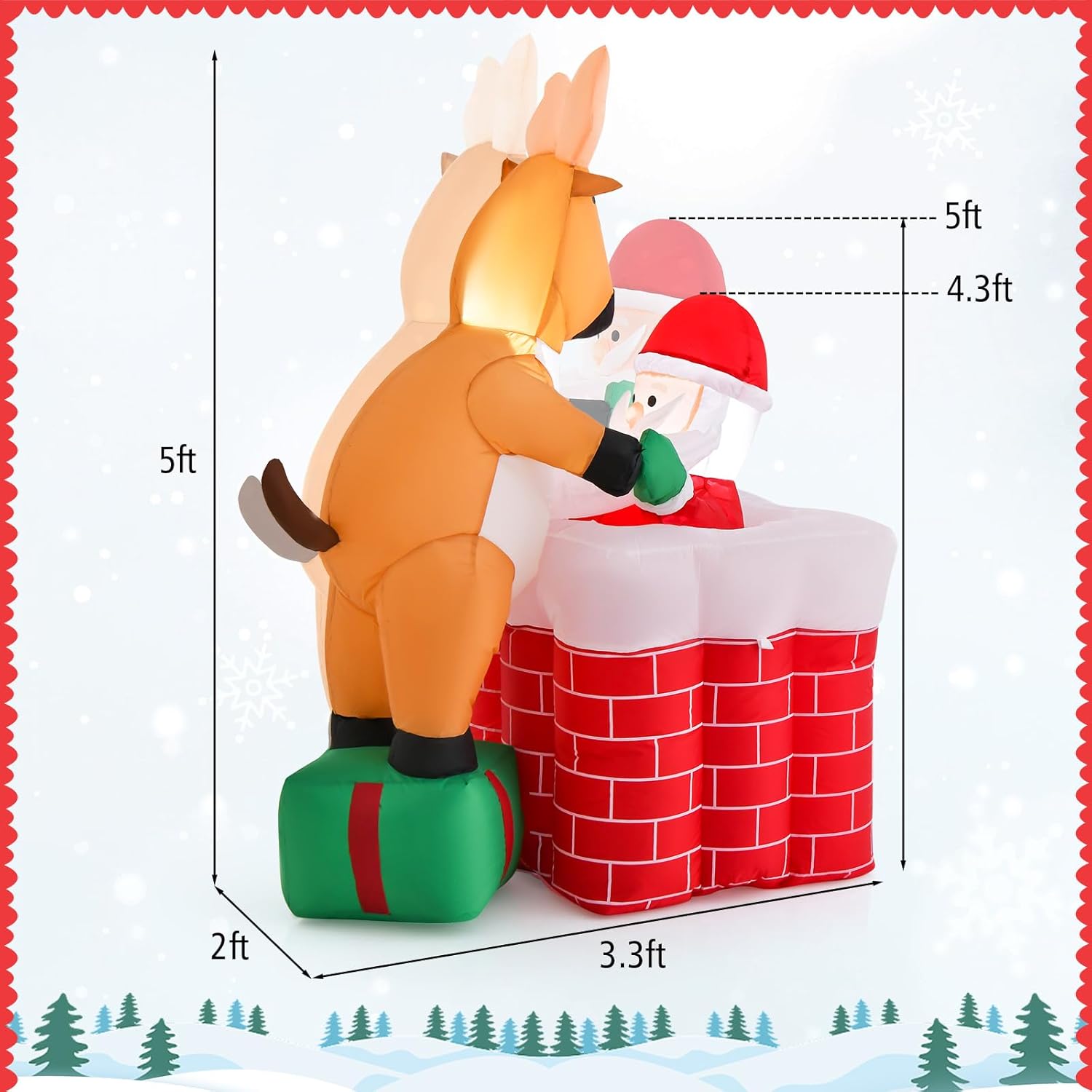 Tangkula Chimenea inflable de Navidad de 5 pies con reno de pie en una caja de regalo, decoración de Navidad inflable con luces LED integradas para