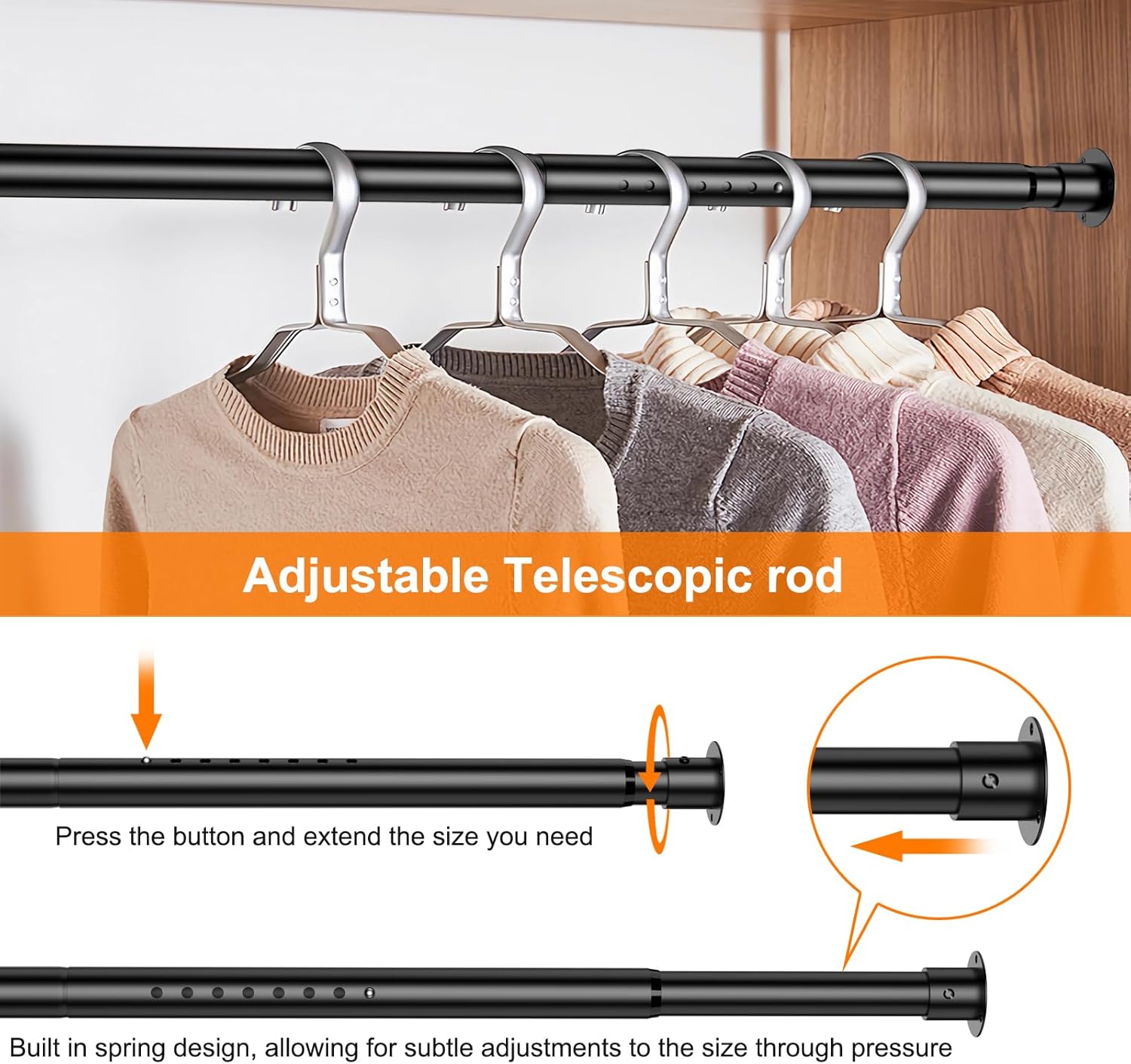 Barra de armario ajustable de 63-70 pulgadas  Diámetro de 1.26 pulgadas  Barras de armario resistentes para colgar ropa  Postes de metal de alta