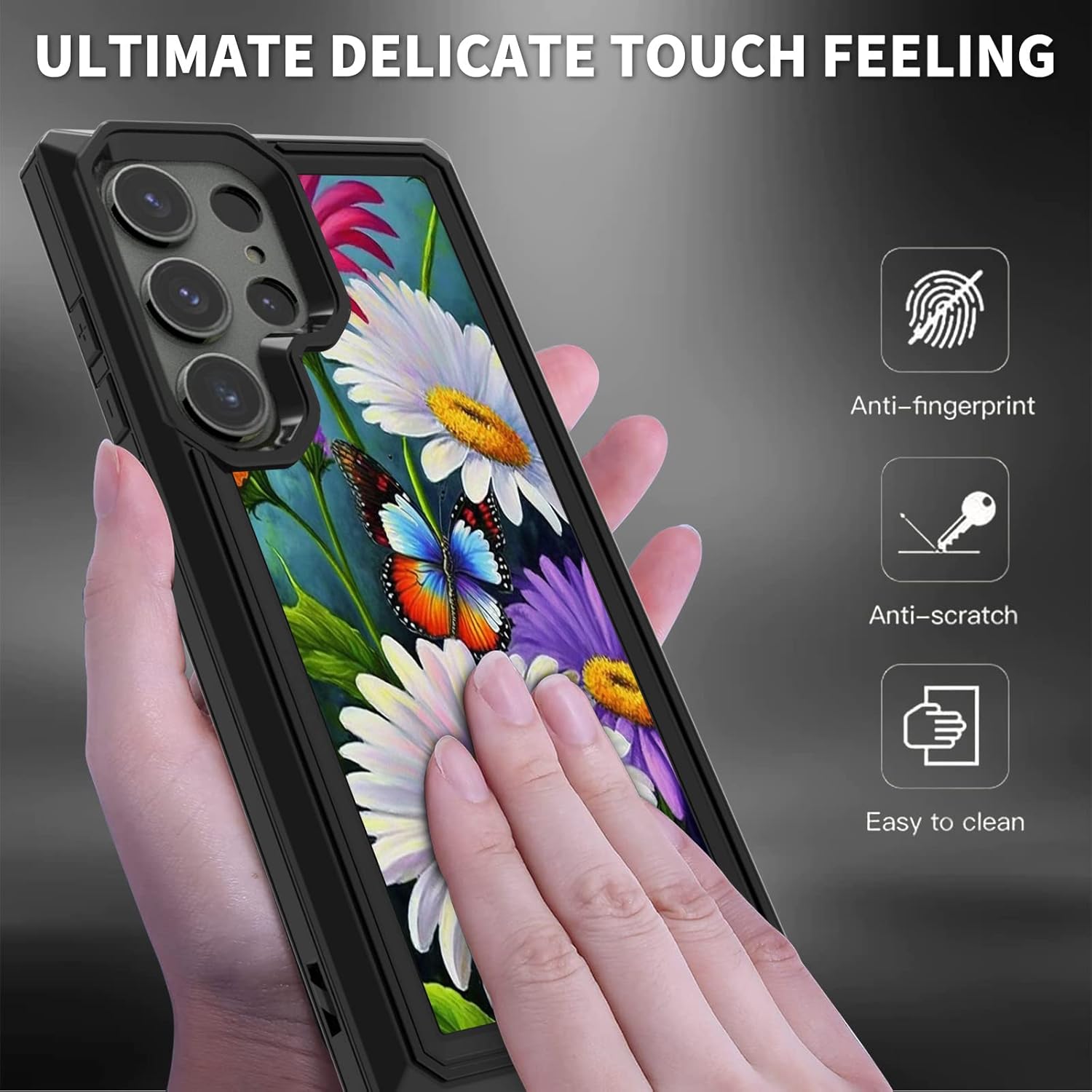 Funda para Samsung Galaxy S23 Ultra con patrón de flores de mariposa para hombres y mujeres, doble capa híbrida de PC duro TPU suave a prueba de