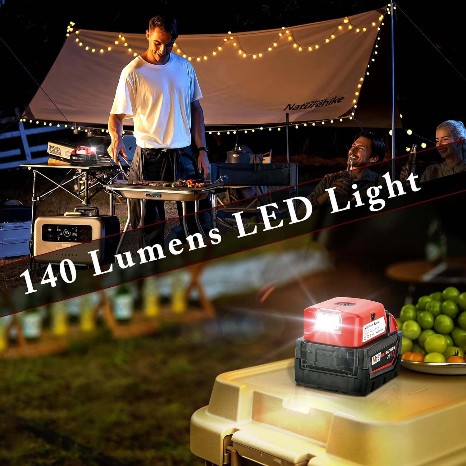 Cargador USB de 18 V para batería de iones de litio Milwaukee M18, adaptador de batería con luz de trabajo LED de 140 lúmenes, cargador USB dual y