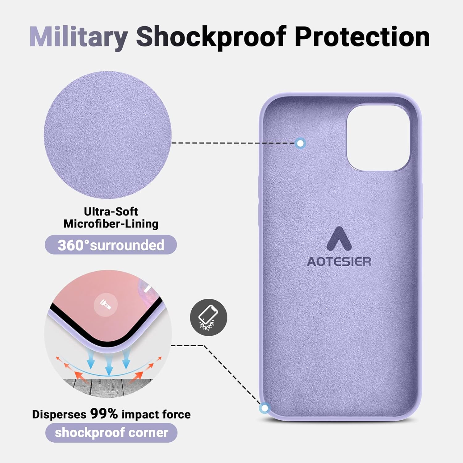 AOTESIER Funda compatible con iPhone 14, Silky Touch Premium de goma de silicona líquida suave antihuellas, carcasa protectora de cuerpo completo