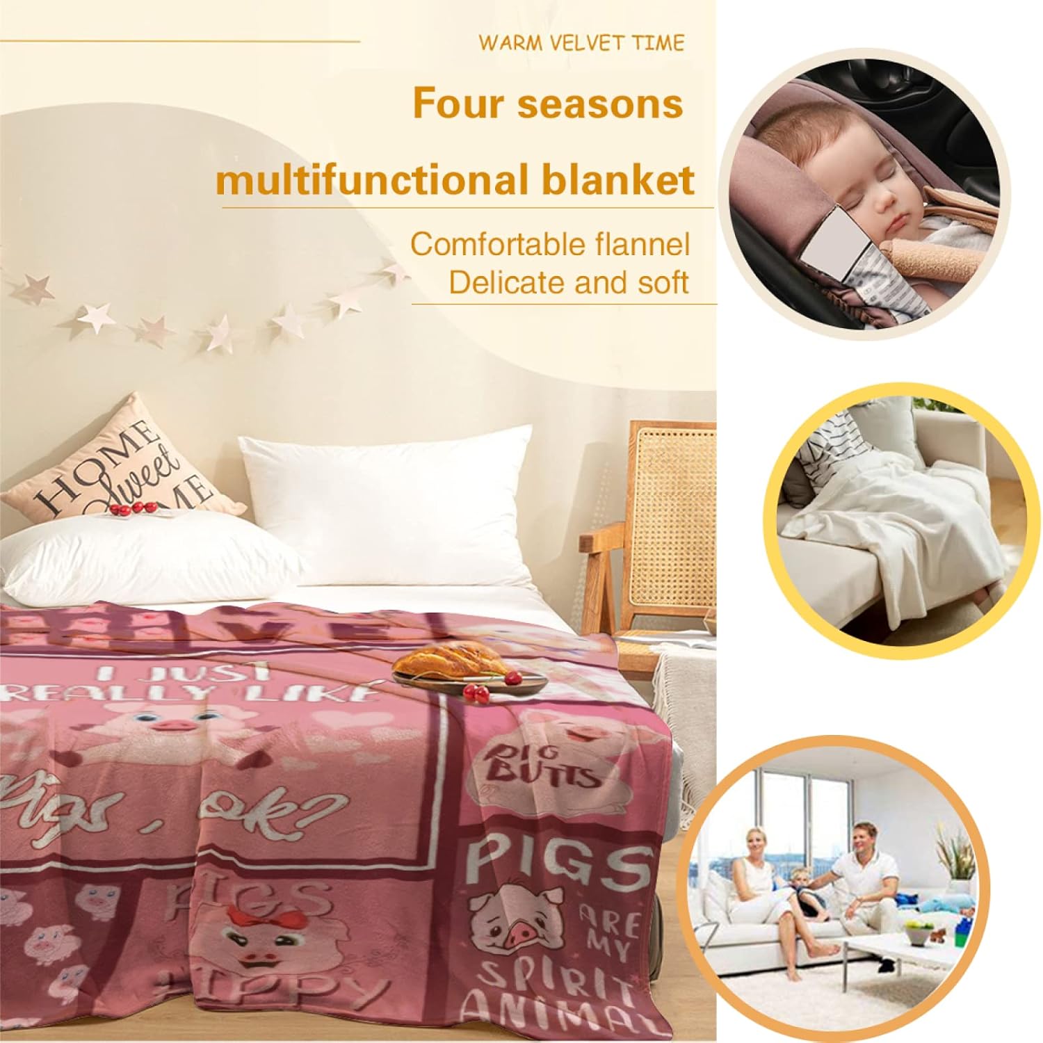 QKLGXLOBAL Manta de cerdo, mantas de cerdo para adultos con mantas de cerdo para hombres, mujeres y niños, decoración rústica de granja para sofá,