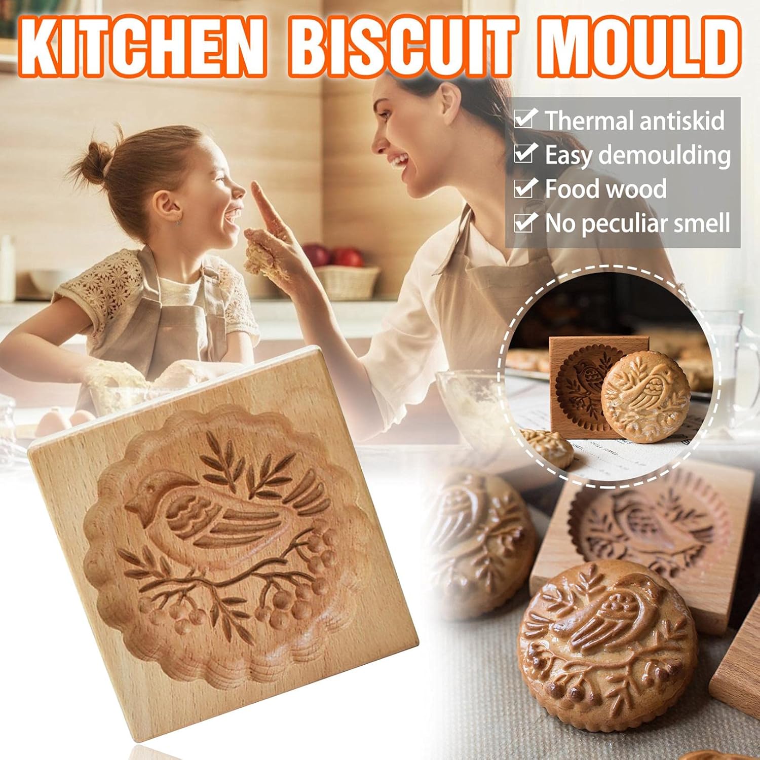 Moldes de madera para galletas de animales, cortador de galletas tipo prensa con gallina 3D, pájaro, conejo, diseño de pescado, moldes de madera