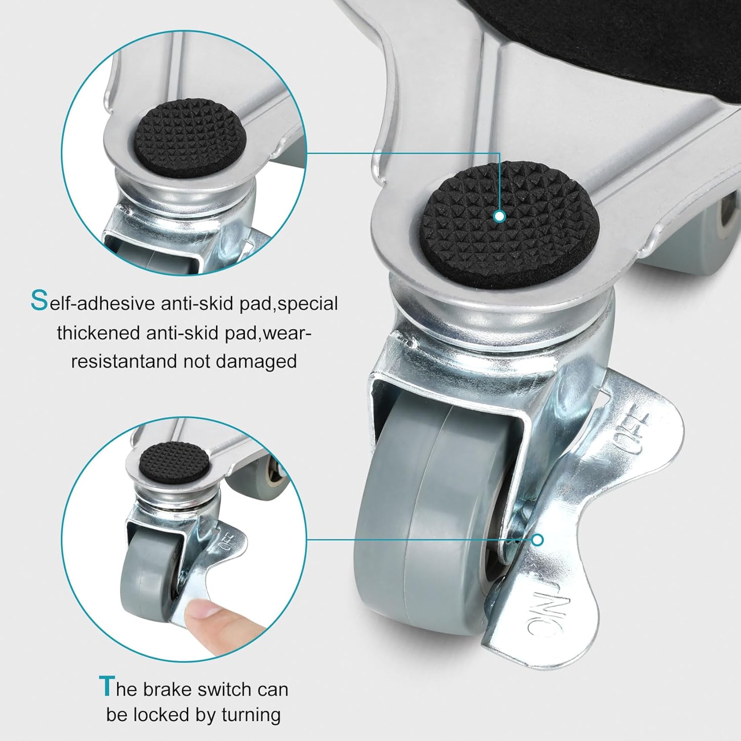 Paquete de 4 mudanzas de muebles, carrito de mudanza con 4 ruedas, ruedas de rotación de 360, estructura de trípode de acero, 3 ruedas con frenos