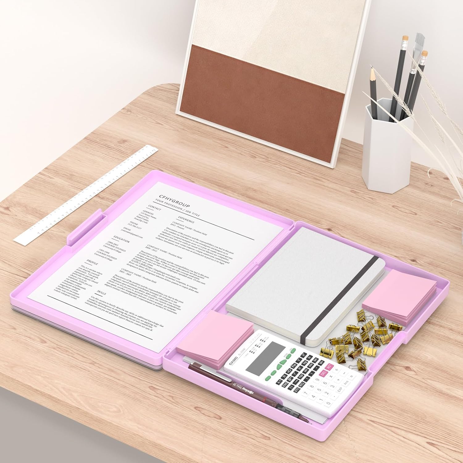 Rimilak Portapapeles de plástico con almacenamiento, tableros de clip de apertura lateral con 2 fundas de almacenamiento, portapapeles de enfermería