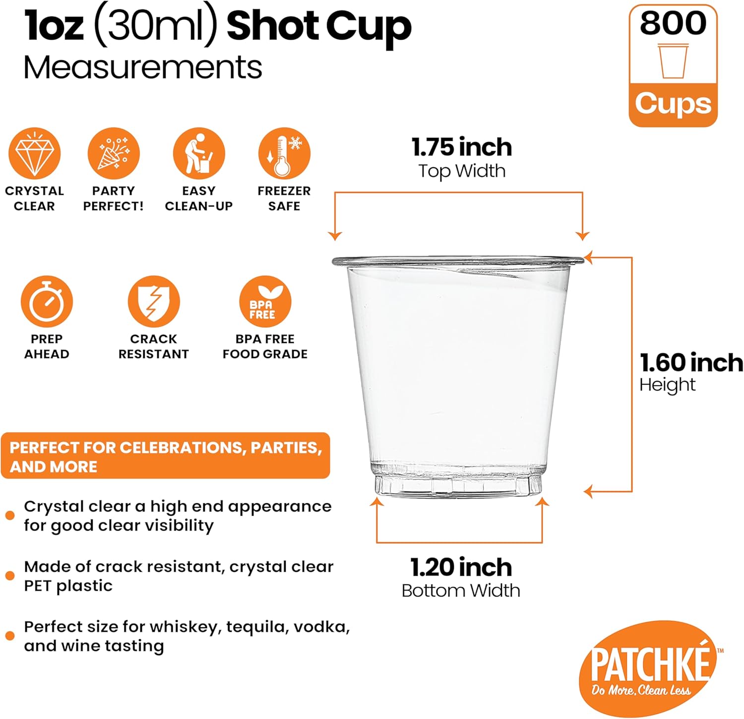 800 Vasos de chupito de 1 onza vasos de plástico transparente para fiestas y eventos (1 onza – 800 tazas – sin tapas)