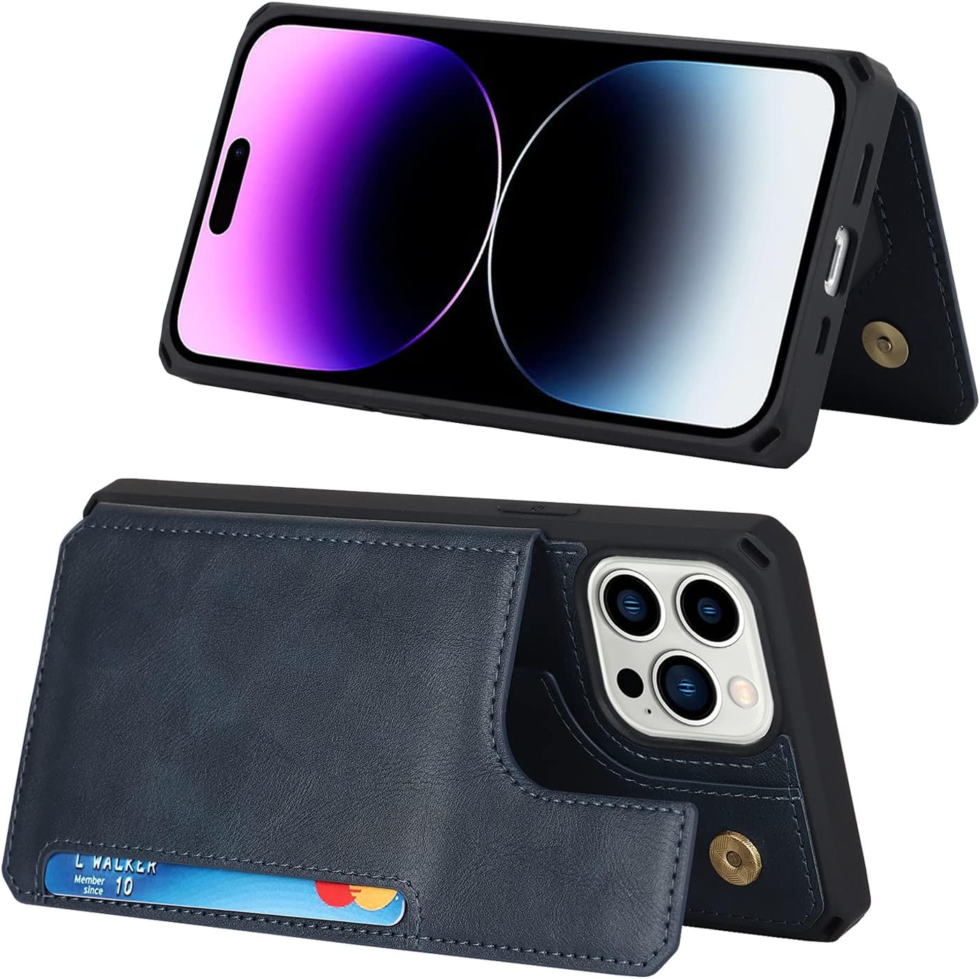 iCoverCase Funda tipo cartera compatible con iPhone 14 Pro con ranuras para tarjetas y correa para la muñeca, piel sintética, doble cierre
