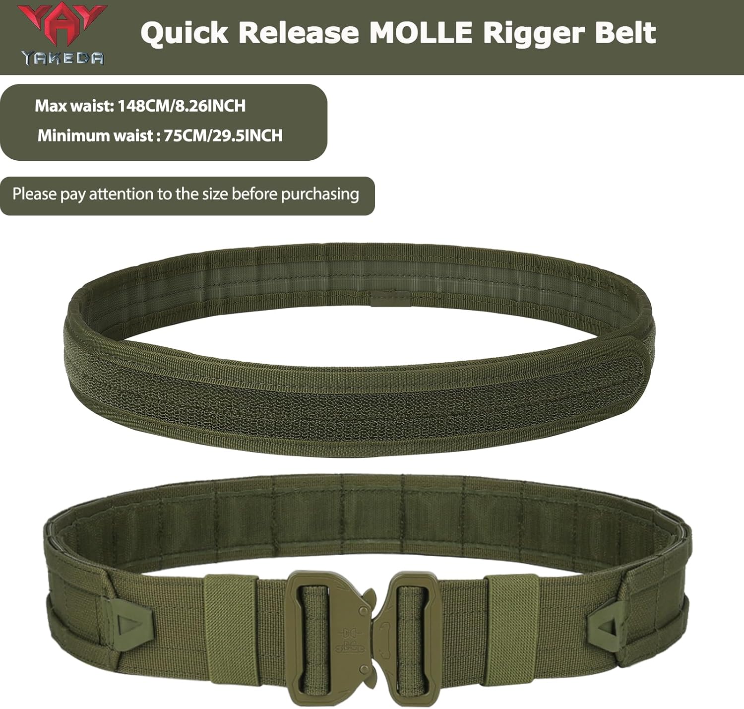 YAKEDA Molle – Cinturón táctico de combate para cinturón de combate de liberación rápida, cinturón de airsoft, cinturones resistentes, 8 piezas