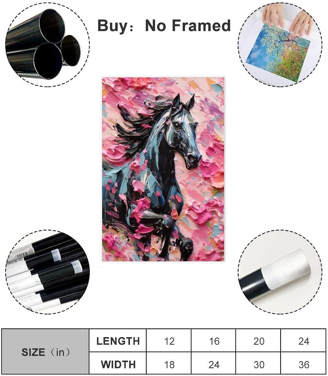 Fyzuf Arte de pared de caballo pintura al óleo sobre lienzo, póster de caballo cubismo colorido de caballos lindos caballos estéticos, póster de