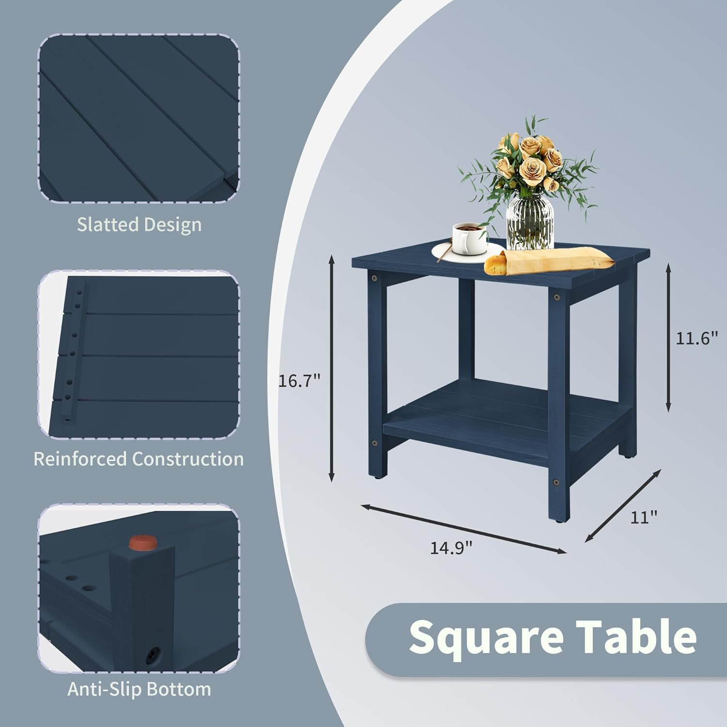 RKVPCNE Mesa auxiliar para exteriores, mesas auxiliares de patio para exteriores, mesa de patio pequeña, mesa auxiliar cuadrada para patio, piscina,