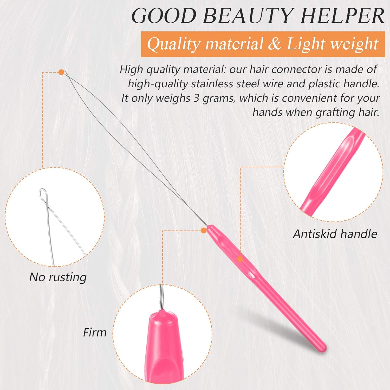 20 piezas de extensión de cabello, enhebrador de aguja, gancho de tracción, herramienta para extensiones de cabello o plumas, herramientas de gancho