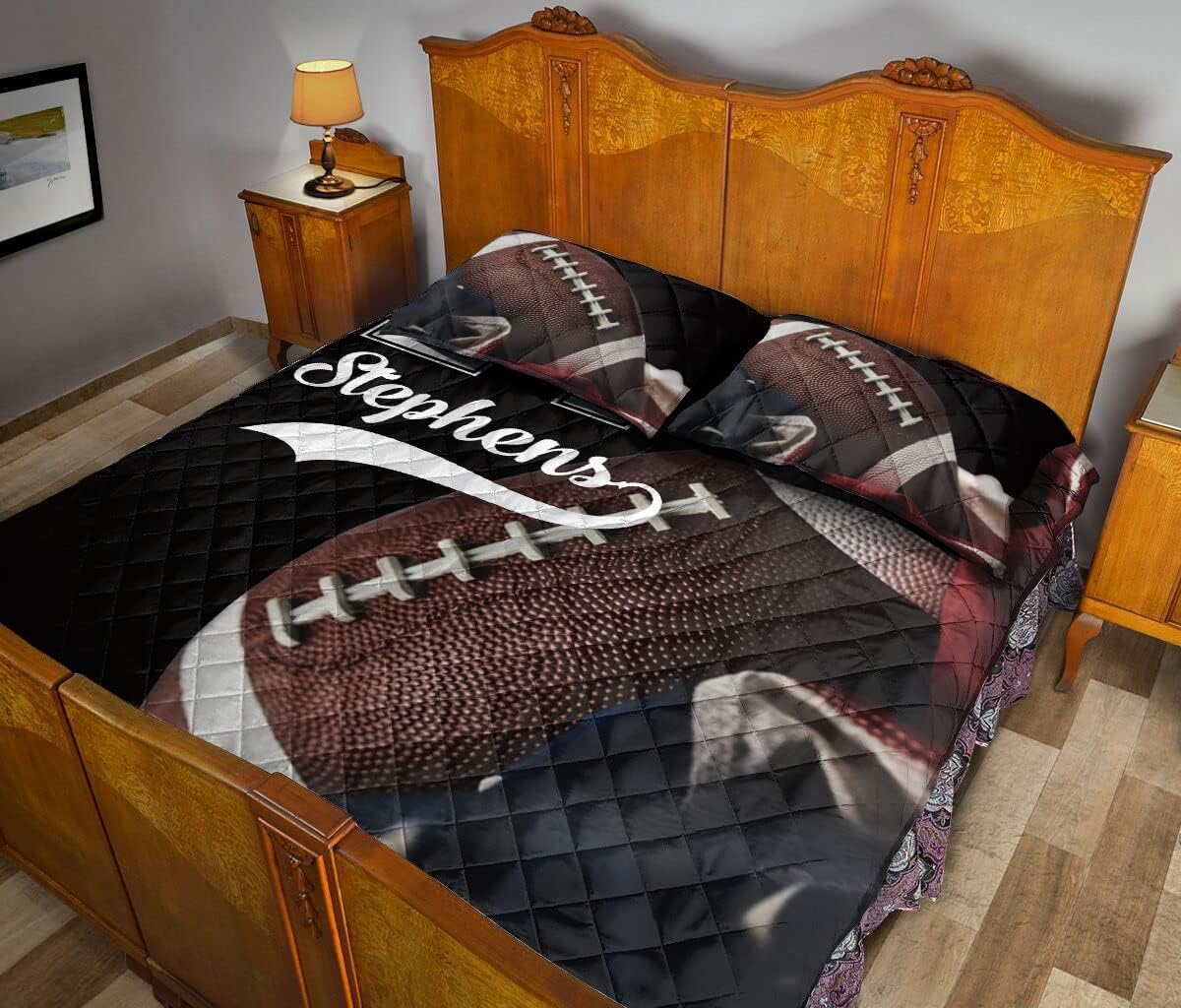 Juego de ropa de cama y fundas de almohada con diseño de pelotas de fútbol americano, con bandera de Estados Unidos, regalo para fanáticos del