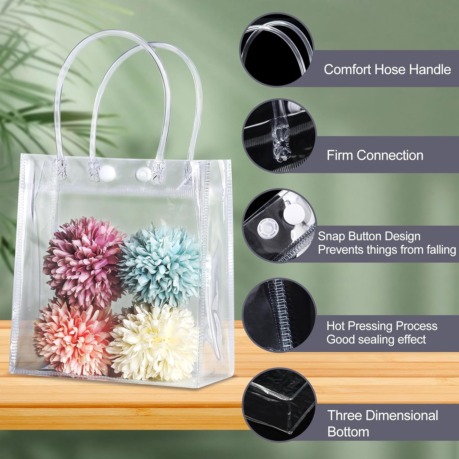 25 bolsas de regalo transparentes con asa, bolsa de plástico reutilizable para regalo, pequeñas bolsas transparentes de PVC para regalos, compras,