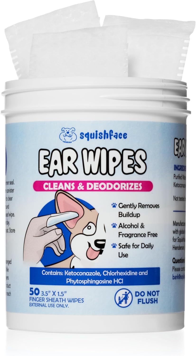 Squishface Toallitas individuales para alivio de oídos para perros, ingredientes no alérgicos y fórmula reductora de irritación, limpia y