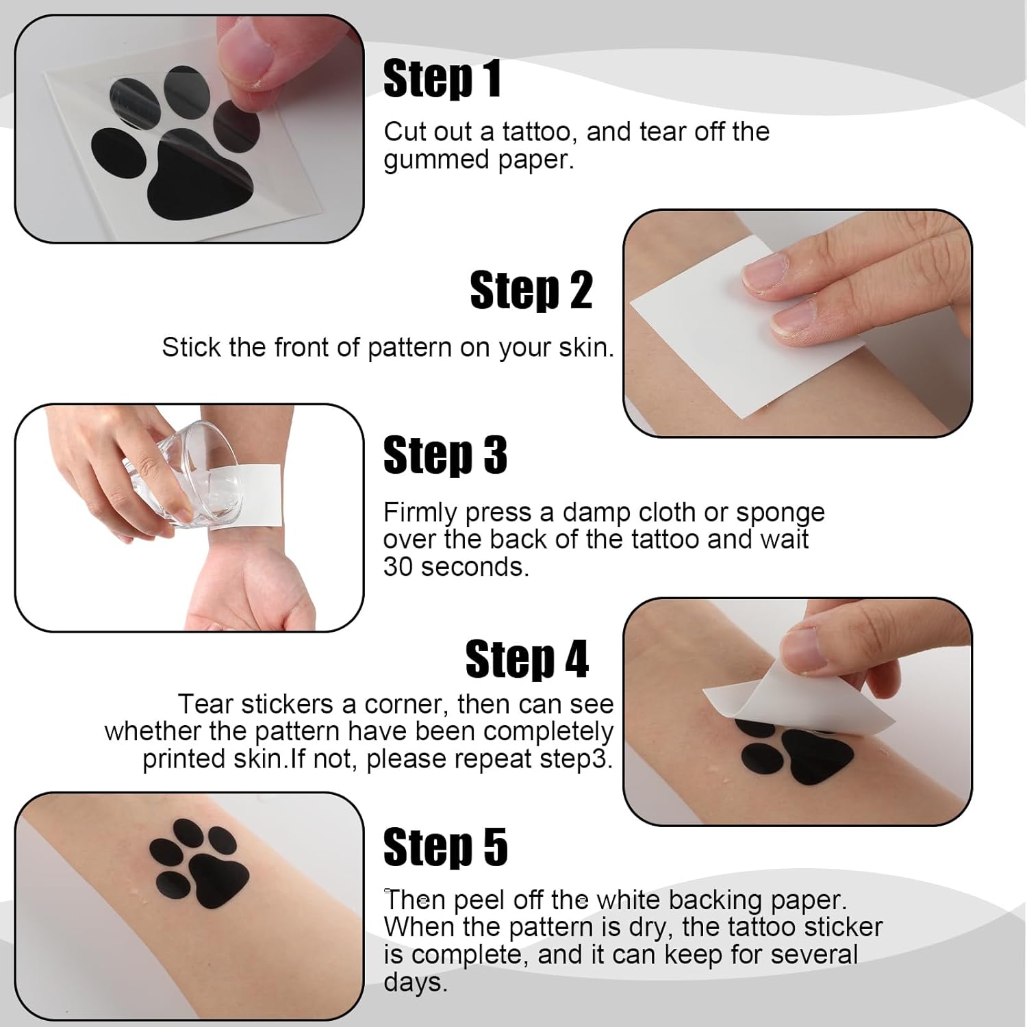 20 hojas de 300 piezas de huellas de patas, tatuajes temporales, tatuajes temporales de patas, pies, tatuajes temporales extraíbles para mujeres y