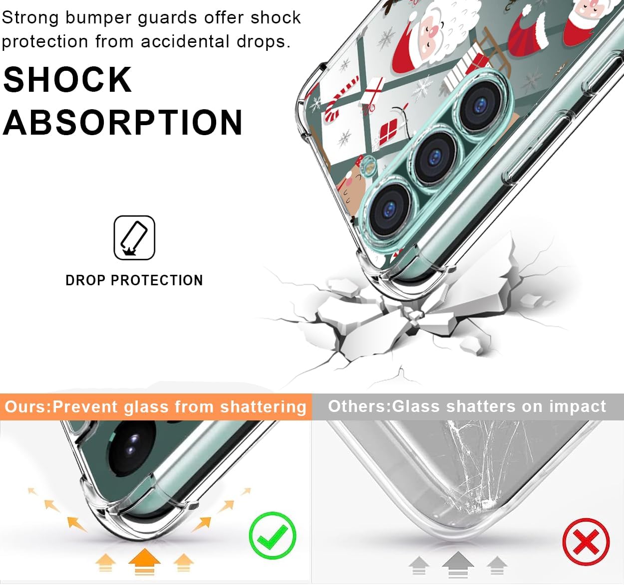 Funda para teléfono Samsung S22, funda transparente de Navidad con parachoques de Santa Claus, funda protectora a prueba de golpes suave para