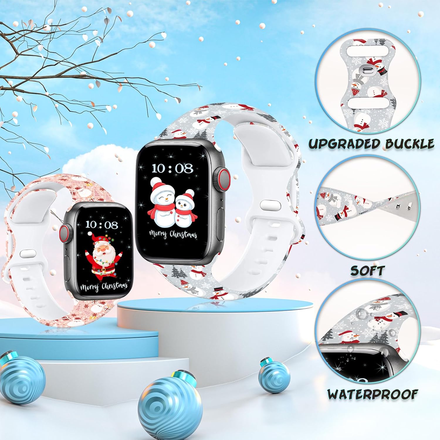 Paquete de 4 correas de Navidad y Halloween para Apple Watch de 1.496 in 1.575 in 1.614 in 1.654 in 1.732 in 1.772 in 1.929 in, correa de silicona