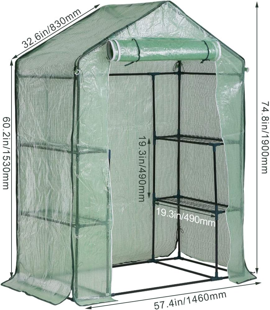 Invernadero para exteriores, kit de invernadero de plástico, mini invernadero para interiores, pequeño invernadero portátil, 4.9 pies de largo x 2.4