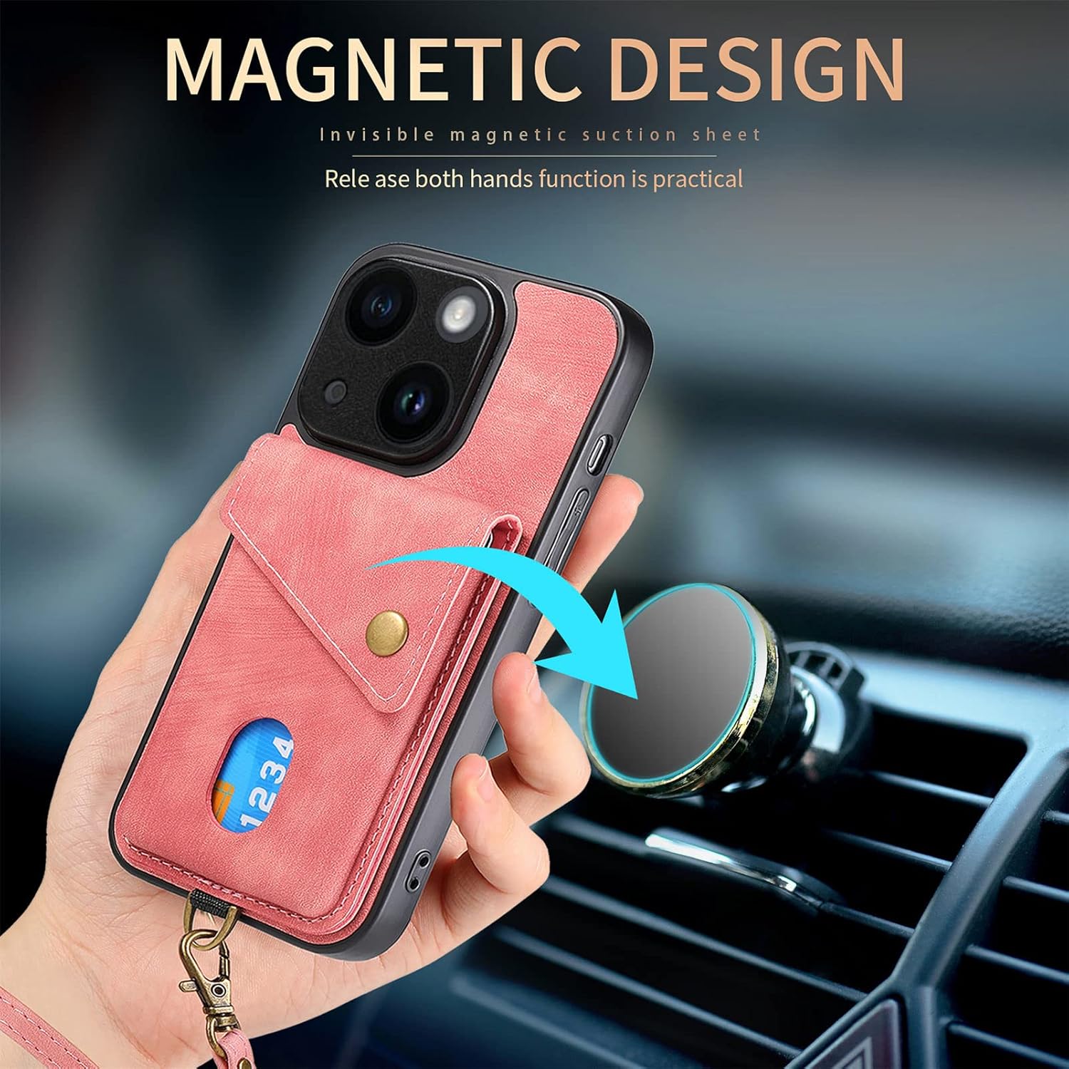 Asuwish Funda de teléfono para iPhone 14 de 6.1 pulgadas con protector de pantalla de vidrio templado y correa para la muñeca, soporte para tarjeta