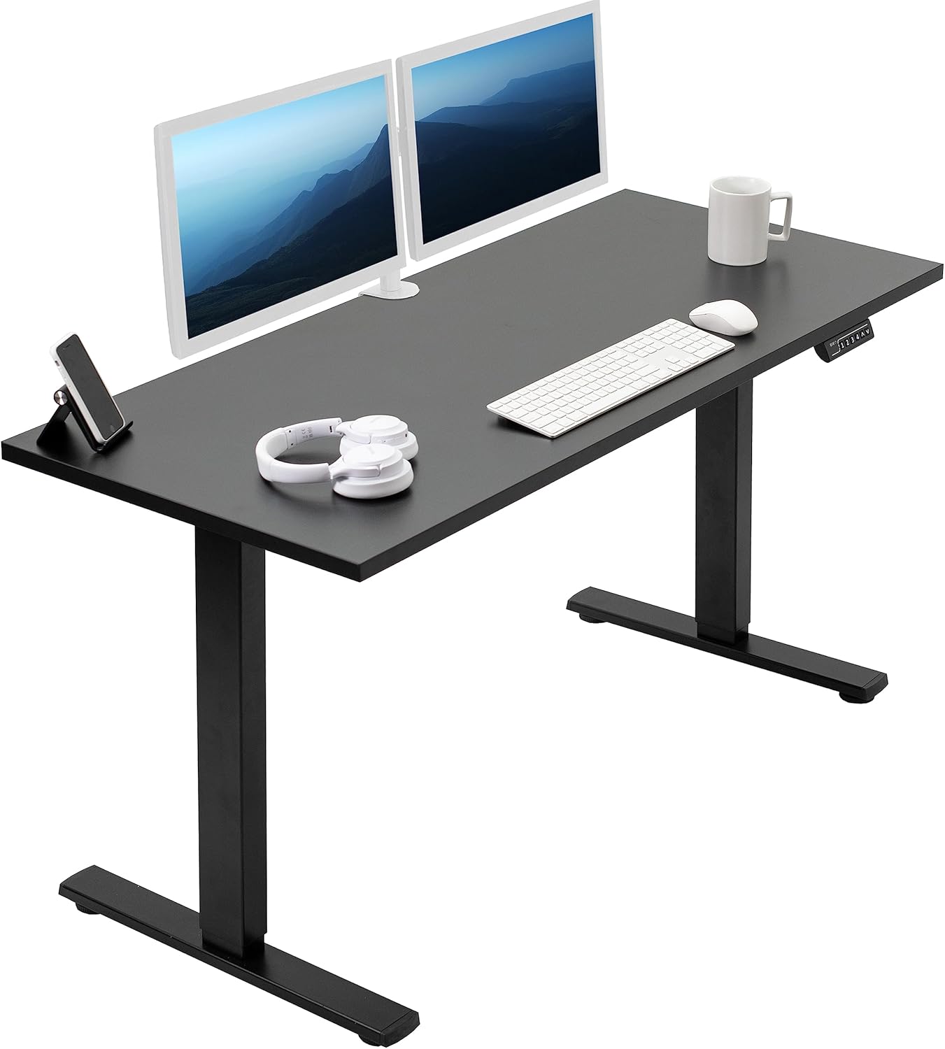 VIVO DESK-KIT-1B55S-B – Escritorio eléctrico de esquina cuadrada de 55 x 24 pulgadas con control de memoria ajustable en altura, parte superior