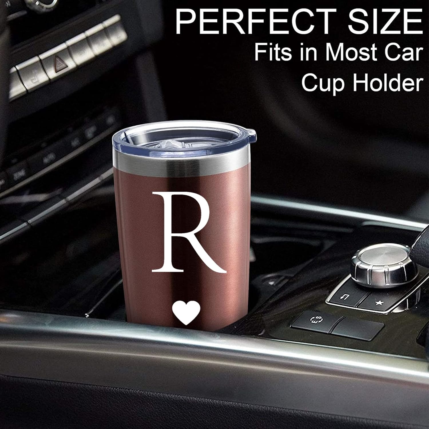 Calltoge Regalos iniciales personalizados, vaso de viaje de acero inoxidable de 20 onzas, taza insultada de oro rosa, regalo de boda, dama de honor,