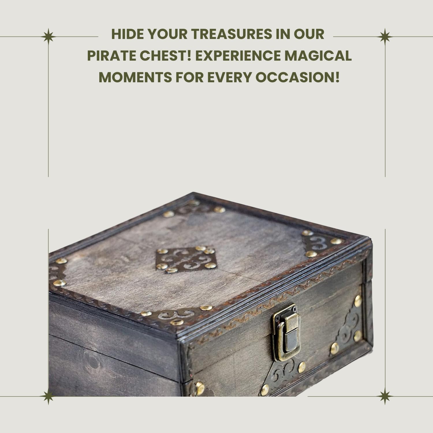Caja de almacenamiento del cofre del tesoro pirata – Monje 7.9 x 7.1 x 3.5 – Cofre del tesoro de madera duradero con cerradura – Caja de
