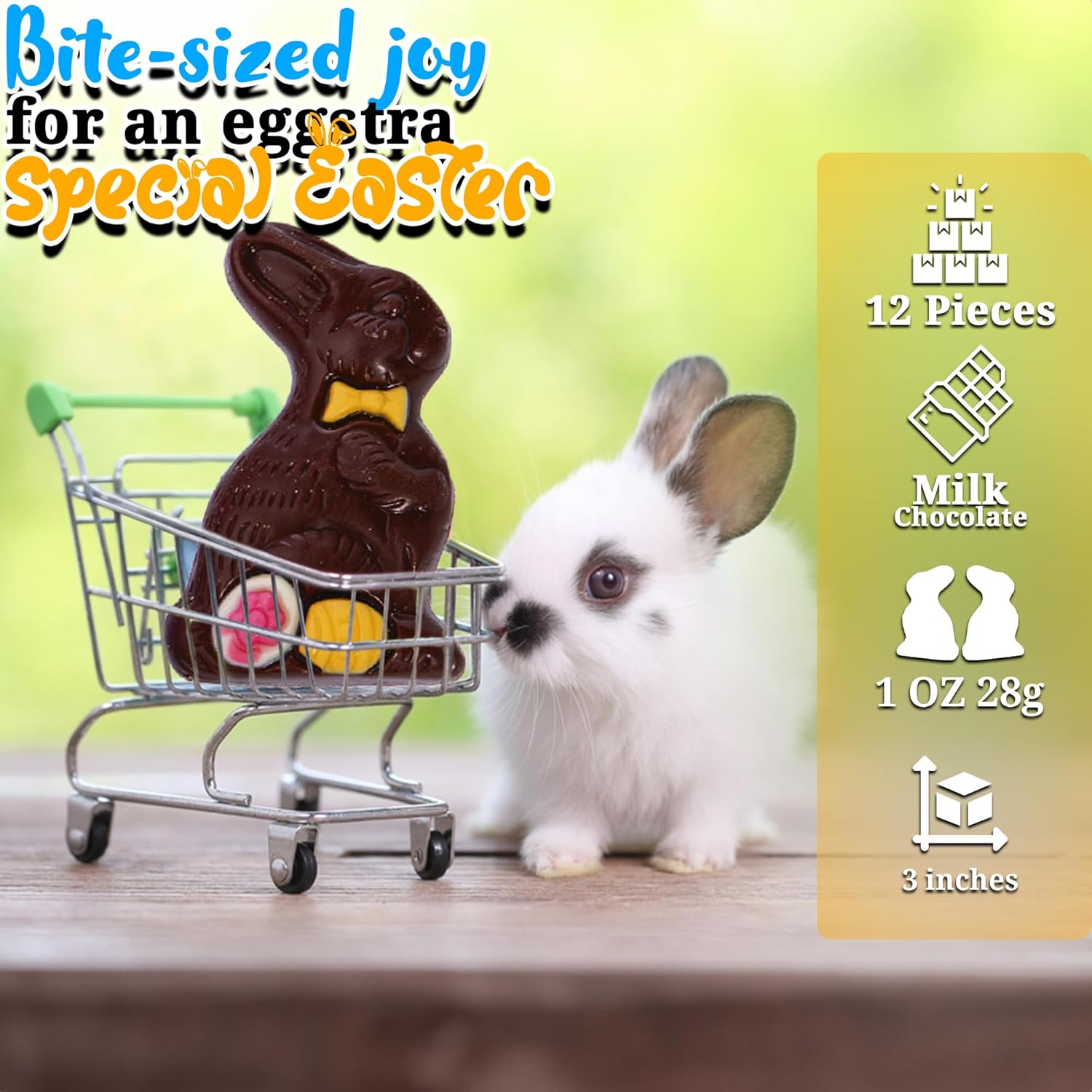 12 unidades de mini dulces de conejo de Pascua de chocolate (3 pulgadas de alto, 1 onza) de caramelo de relleno de cesta de Pascua