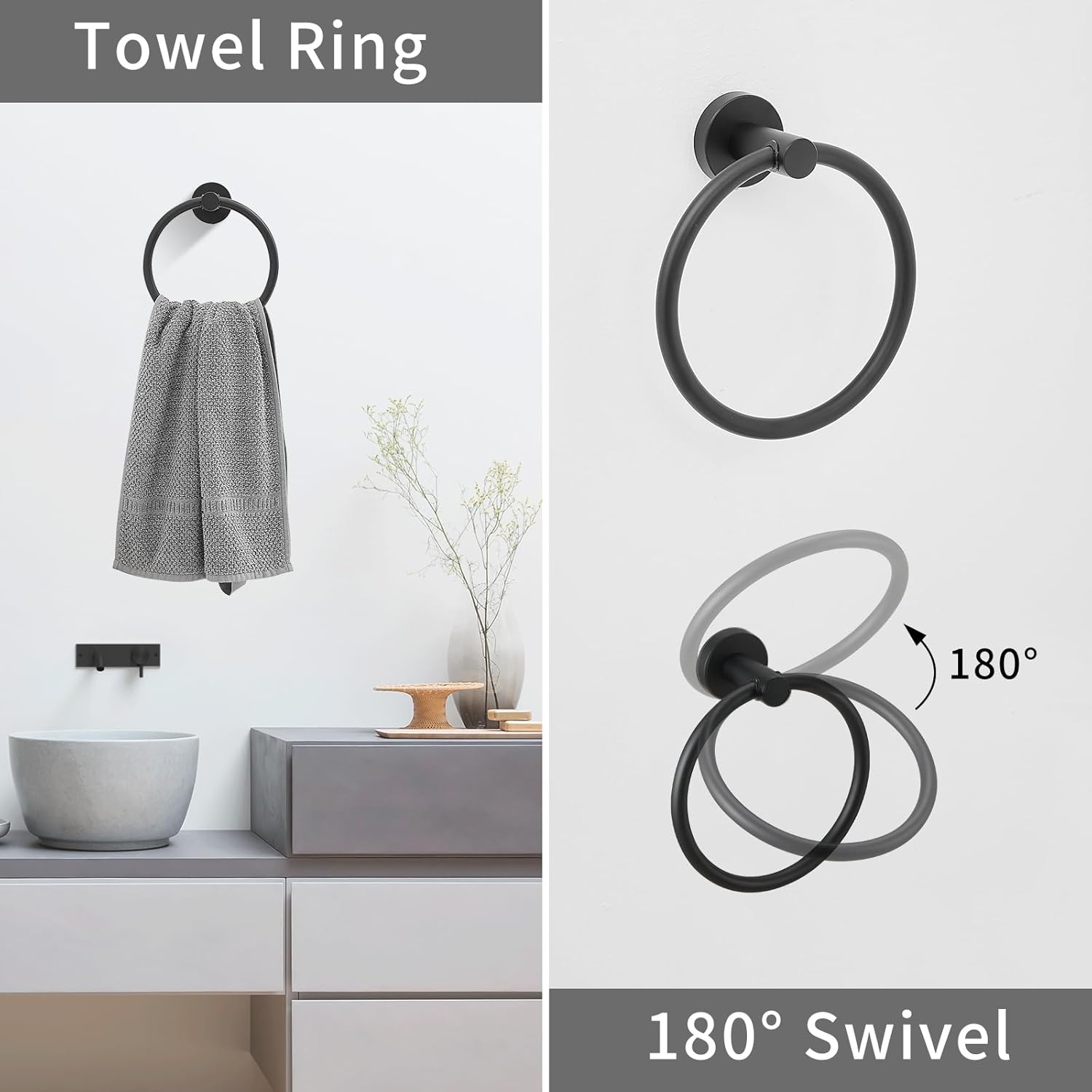 Fapully Juego de accesorios de baño de 8 piezas de acero inoxidable, juego de accesorios de baño negro mate montado en la pared