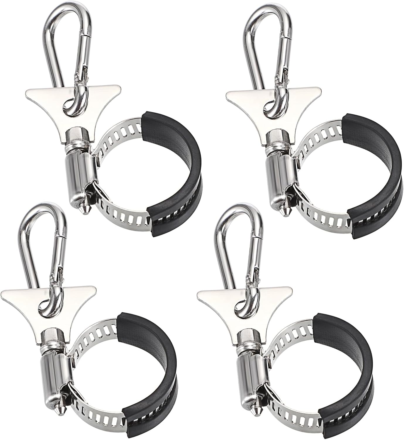 OwnMy Juego de 4 clips para asta de bandera con mosquetón, clips de bandera de barco, abrazaderas de metal para asta de bandera, anillos de asta de
