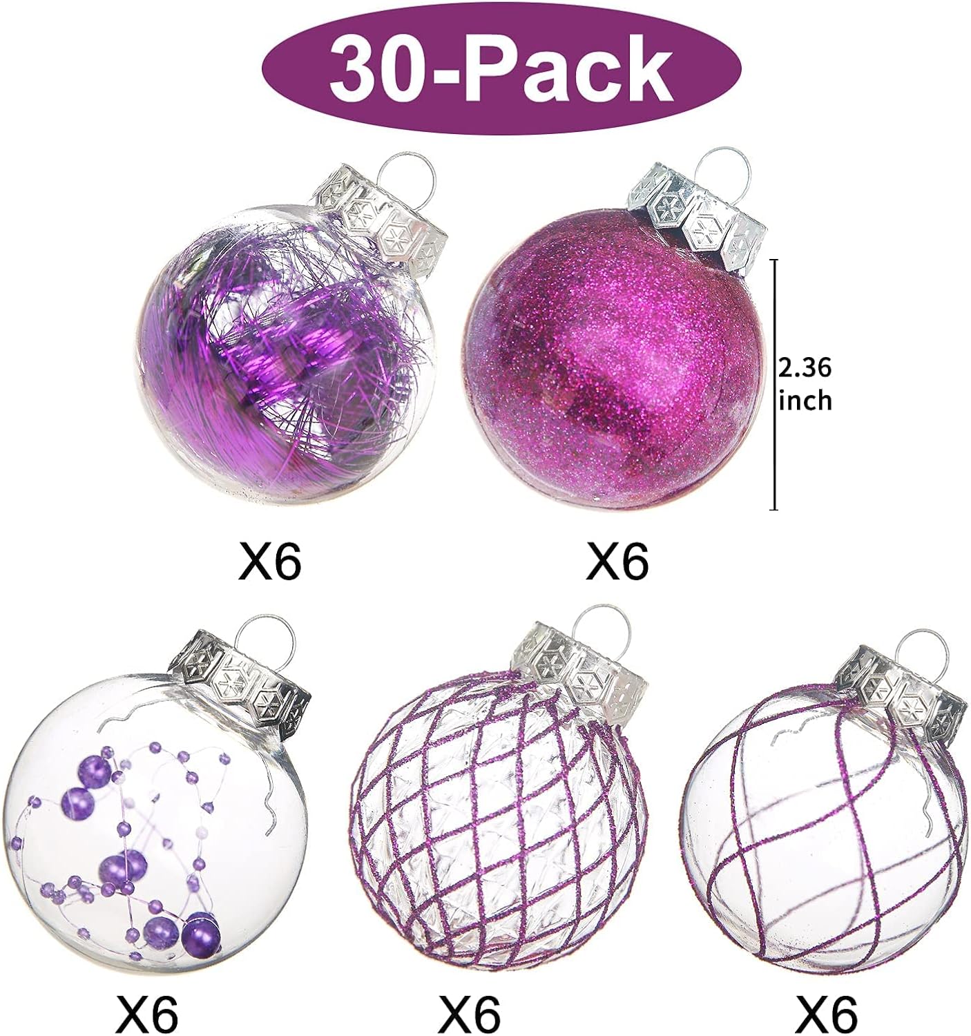 Adornos de bola de Navidad transparentes, 30 unidades de 2.36 pulgadas de plástico inastillable, adornos colgantes de bolas de Navidad para árbol de