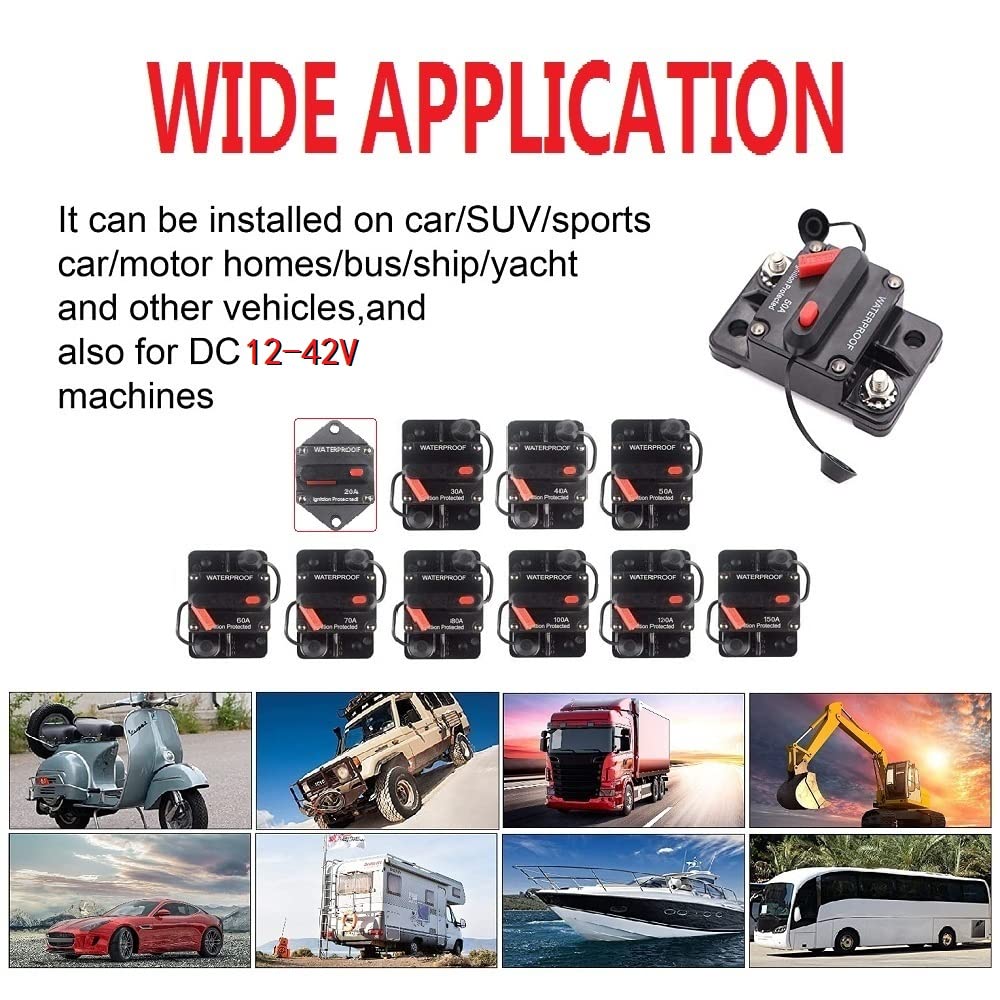ANJOSHI Disyuntor de 150 amperios con reinicio manual para automóvil, camión, RV, ATV, motores marinos, sistema de audio de barco, protección contra