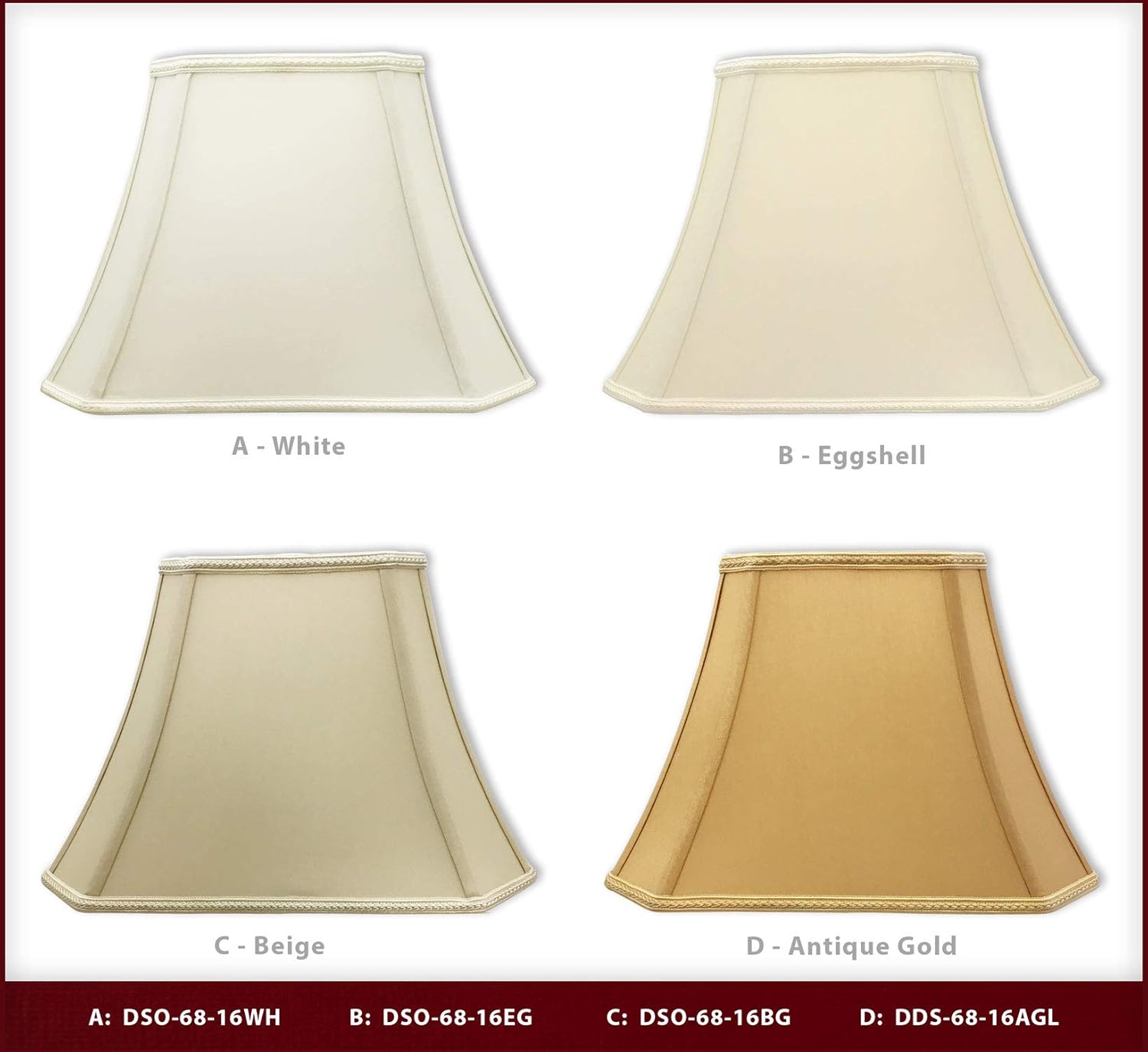 Royal Designs, Inc. DSO-68-16AGL-2 – Juego de 2 pantallas de campana de diseño de corte rectangular, pantalla de seda de tela mediana con accesorio