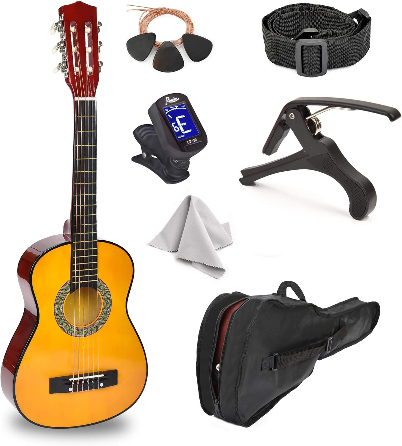 Guitarra de madera de 30pulgadas con funda y accesorios para niños, niñas y principiantes – Madera