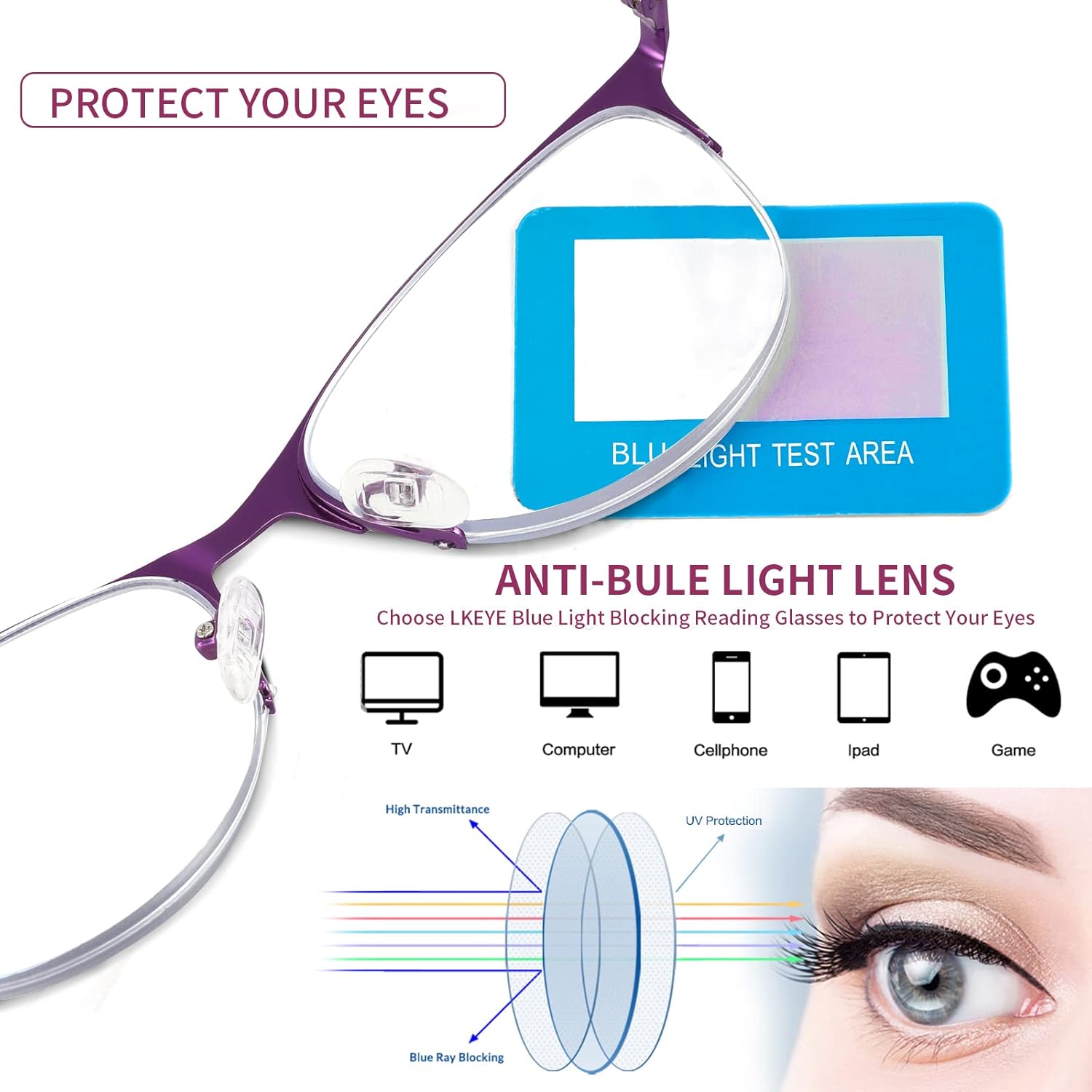 Gafas de lectura multifocales para mujer, progresivas multifocales, luz azul, lector de computadora, ojo de gato, metal, medio marco, sin línea