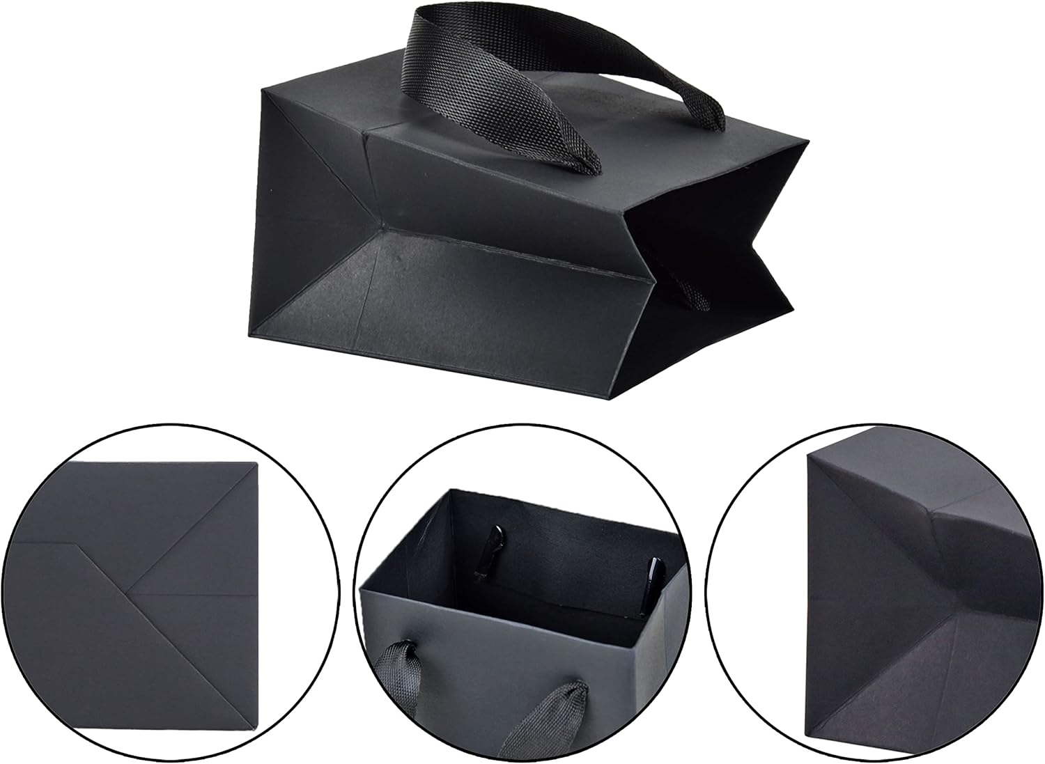HUAPRINT Bolsas de papel negras, bolsas de regalo negras mate, pequeñas bolsas de compras con asas, paquete de 30 unidades de 4.5 x 2.5 x 6