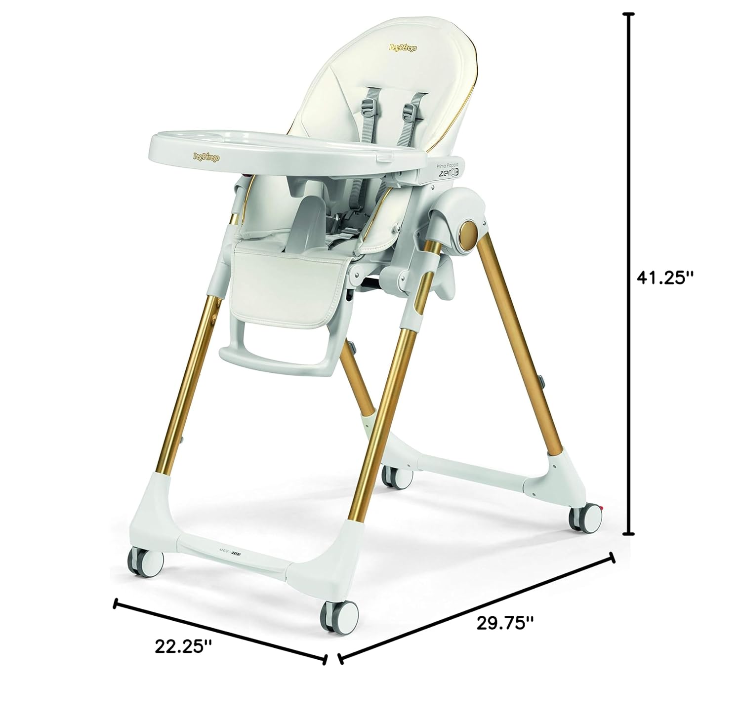 Prima Pappa Zero 3 – Silla alta para niños recién nacidos hasta los 3 años de edad, fabricada en Italia, color dorado (blanco y dorado)
