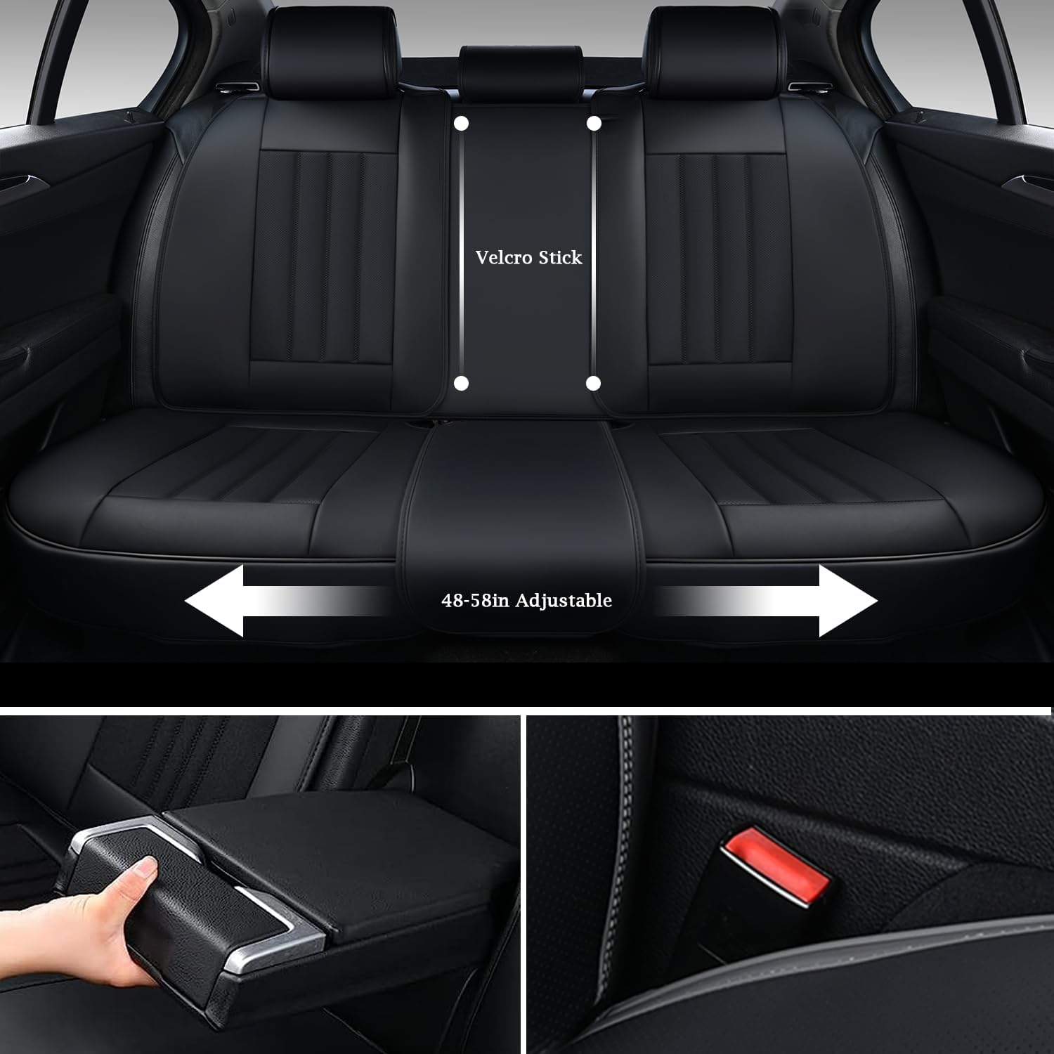 Coverado Juego completo de fundas de asiento de automóvil, fundas de asiento de cubo para 5 asientos, fundas de asiento de cuero de napa para