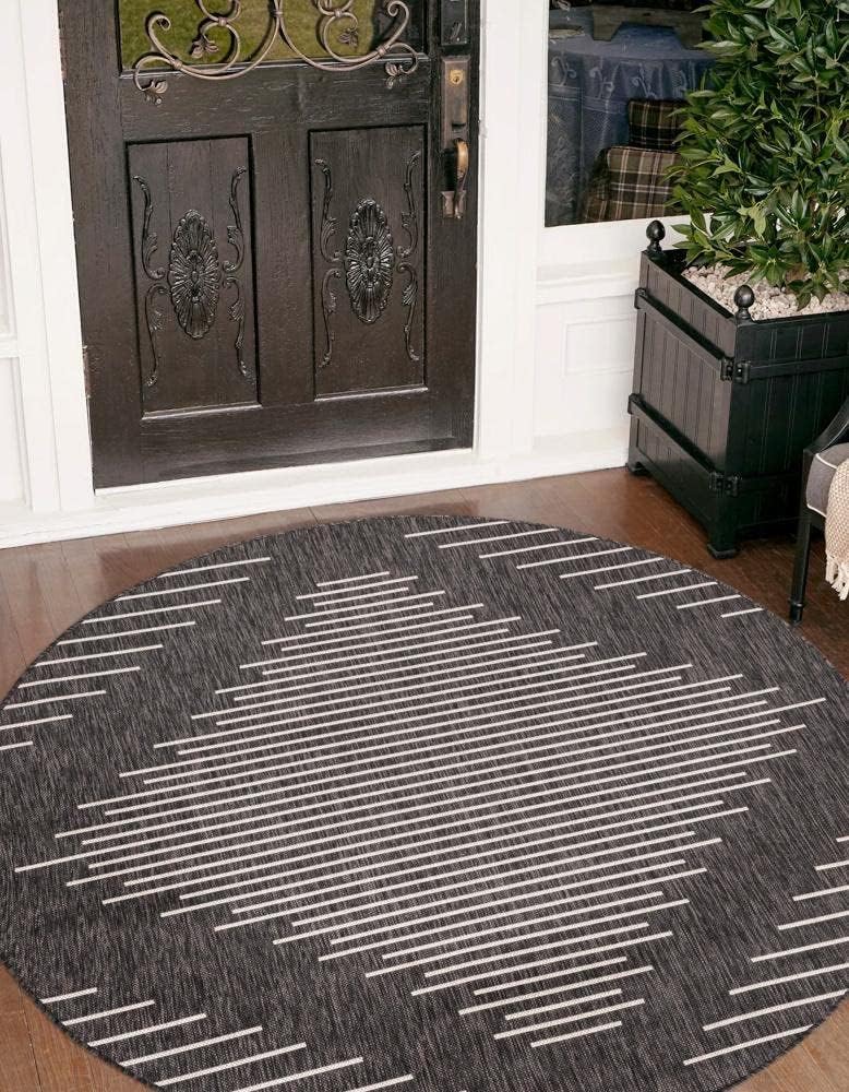 Unique Loom Outdoor Modern Collection – Alfombra redonda de 13 pies, color gris carbónmarfil