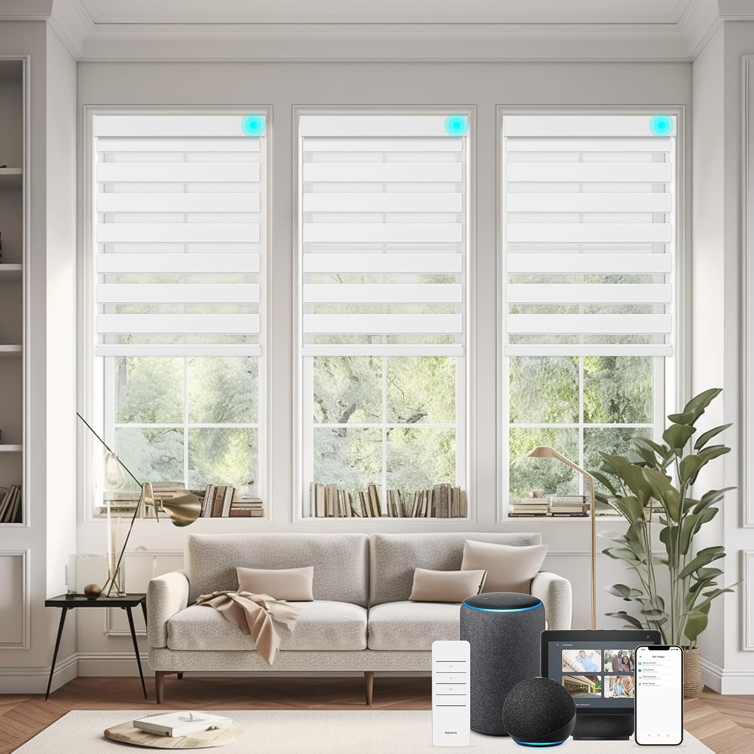 Changshade Persianas enrollables motorizadas con diseño de cebra para ventanas, con control remoto, persianas inteligentes eléctricas personalizadas