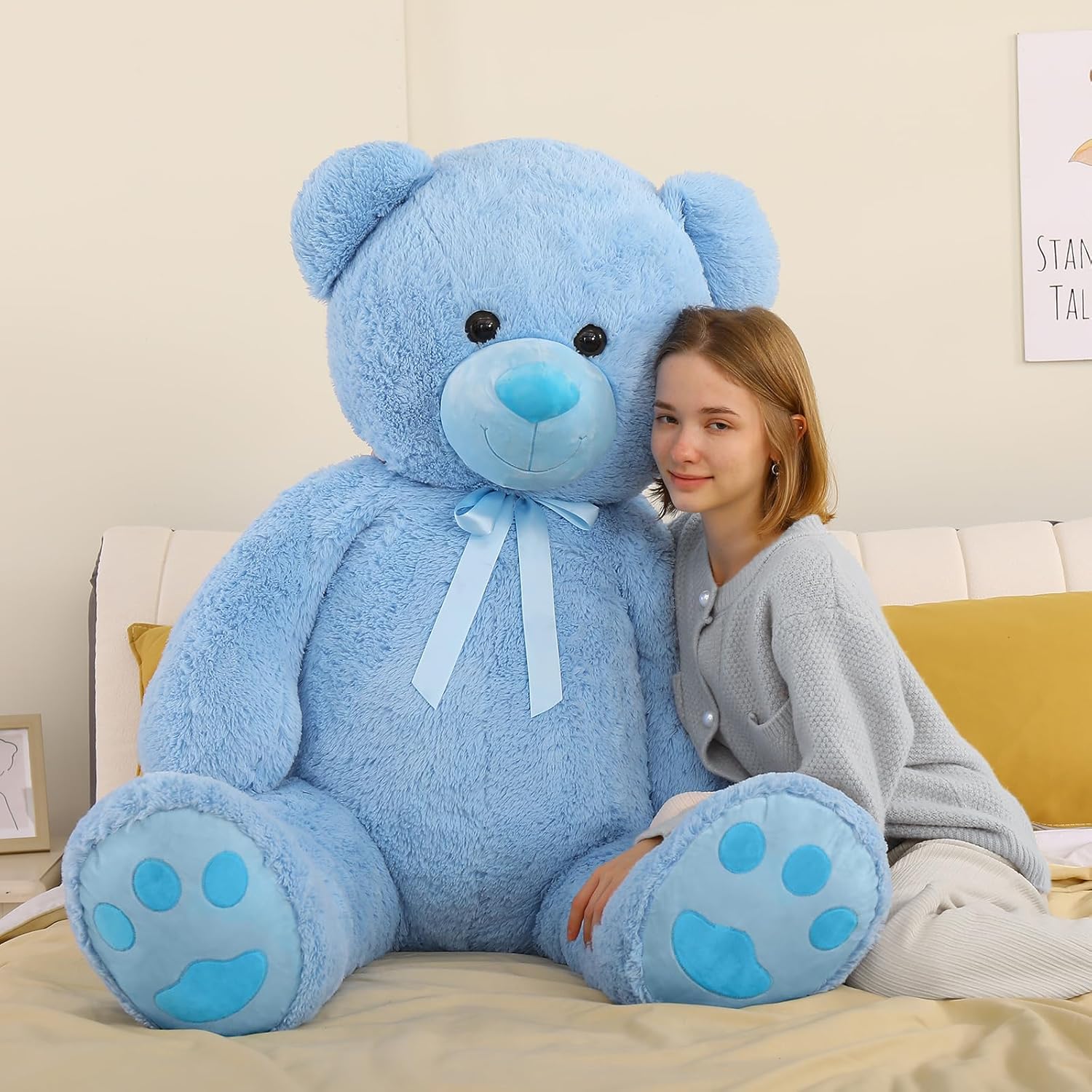 Tezituor Oso de peluche gigante de 5 pies, suave y abrazable para el día de San Valentín, para novia y novio, regalo clásico de oso de peluche azul