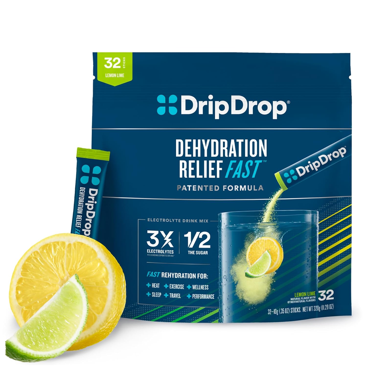 DripDrop Hidratación – Paquetes de polvo de electrolitos – Lima limón – 32 unidades