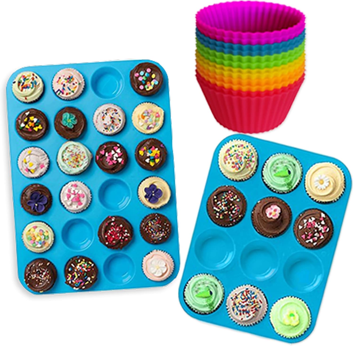 Bandeja de silicona para magdalenas, juego de moldes para hornear cupcakes, 12 tazas, molde para magdalenas, antiadherente, sin BPA, apto para