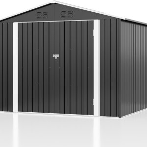 Cobertizo de almacenamiento para exteriores de 5.6 x 8 pies, cobertizo de jardín de metal con estructura de marco actualizada y puertas con Cobertizo de almacenamiento para exteriores de 5.6 x 8 pies, cobertizo de jardín de metal con estructura de marco actualizada y puertas con