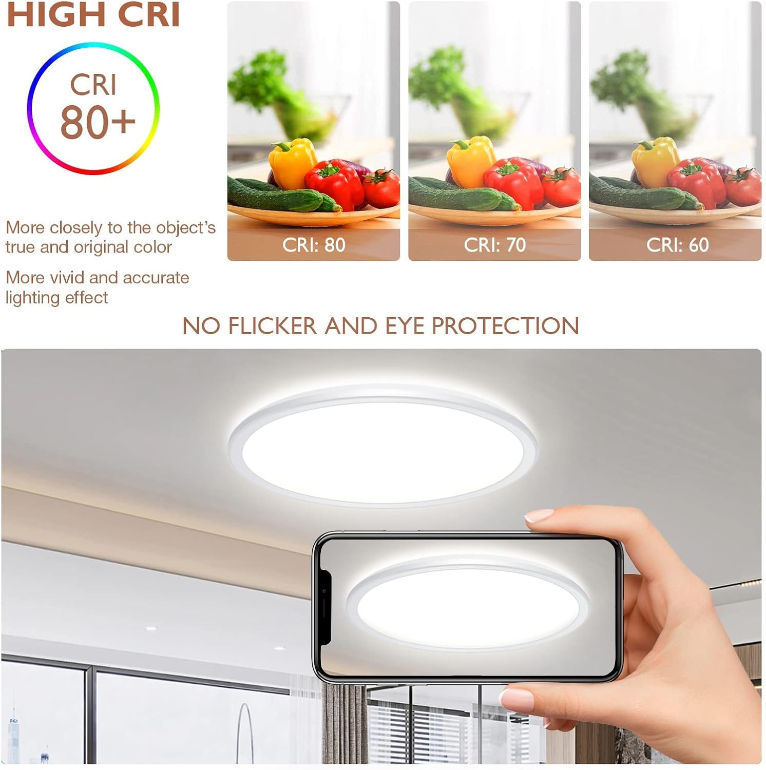 Lámpara de techo LED regulable de montaje empotrado con control remoto, lámpara de techo LED ultrafina de 12 pulgadas y 24 W, 3000 K-6500 K, color